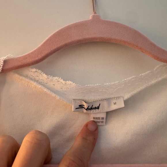 White Short Sleeve Women's Top with lace trim - Picture 2 of 3